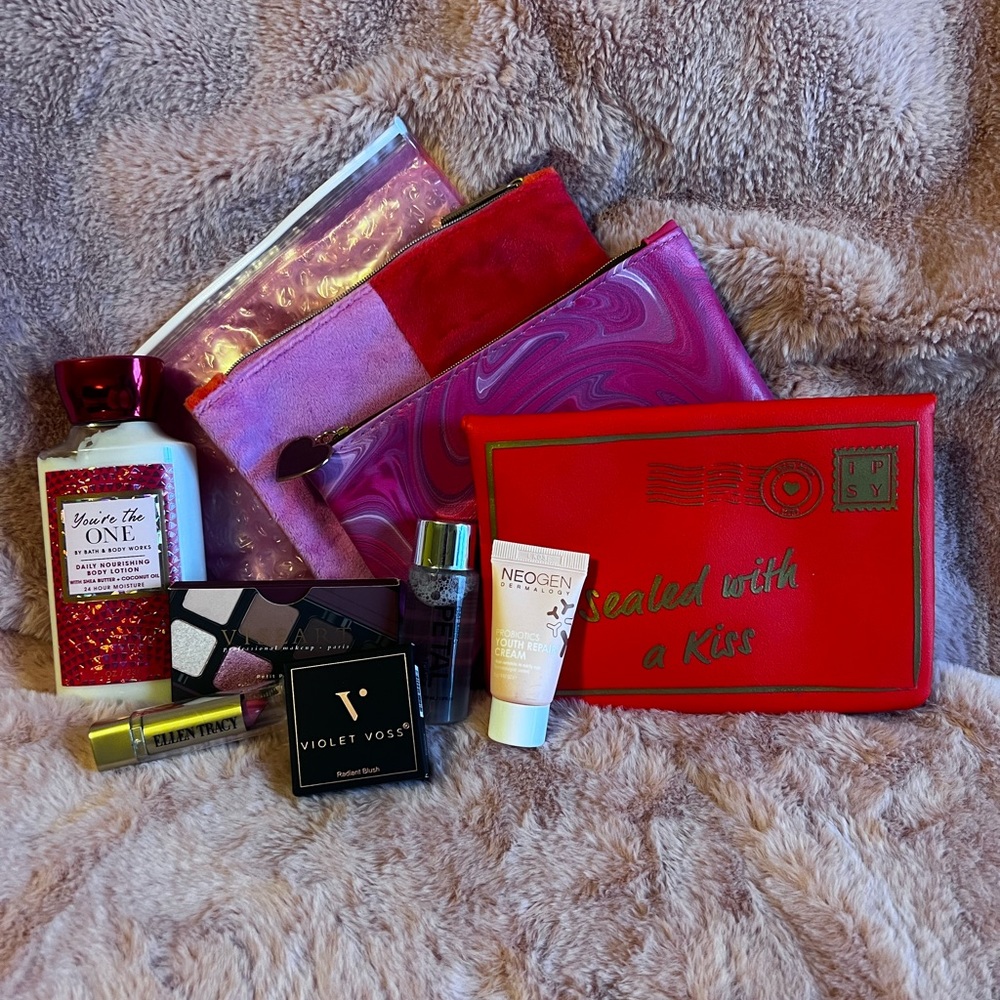 4 Ipsy Bags with Makeup, Skincare,  Full Size BBW lotion